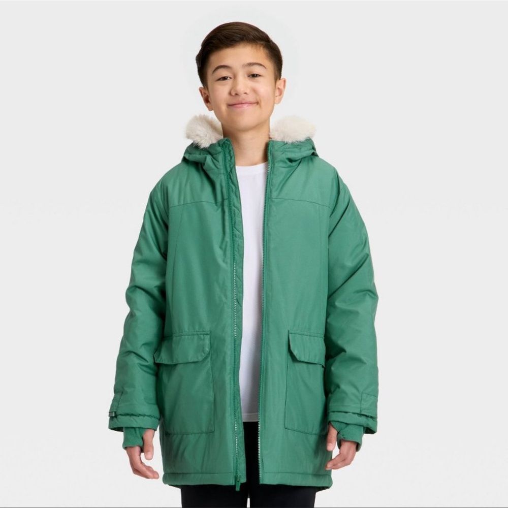 All In Motion Kids Hooded Parka Jacket - Green Size Extra Small (4/5) NWT